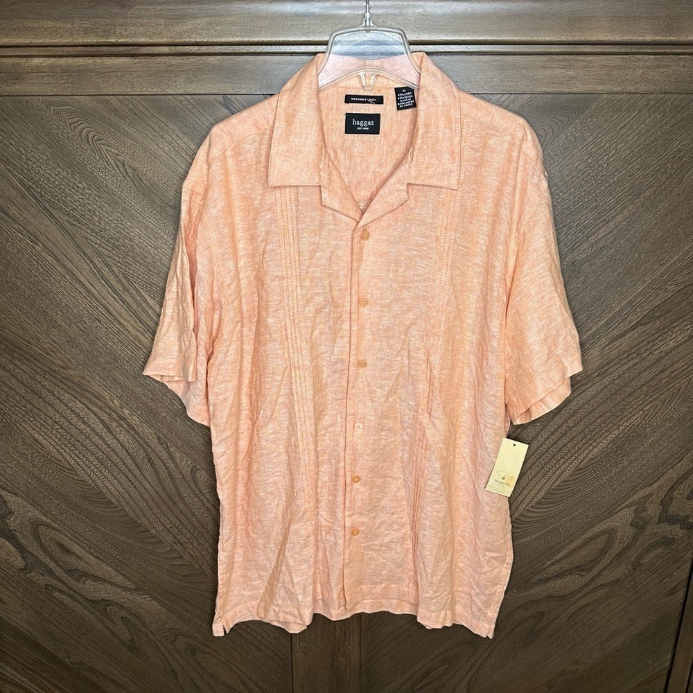 Haggar Men’s Linen Blend Button Up Shirt Size XL.